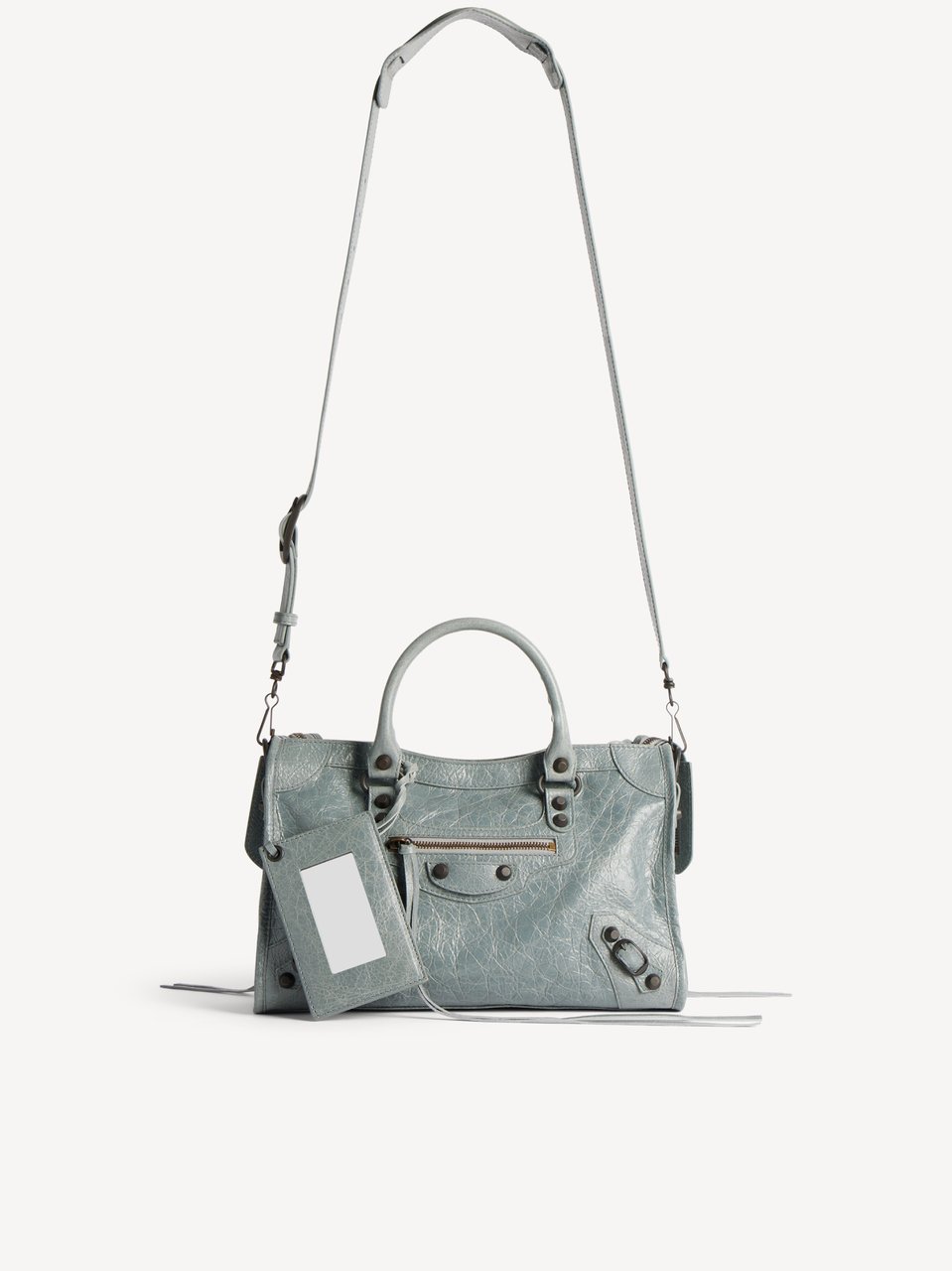 Balenciaga Textured Grey Leather Structured Handbag Grijs