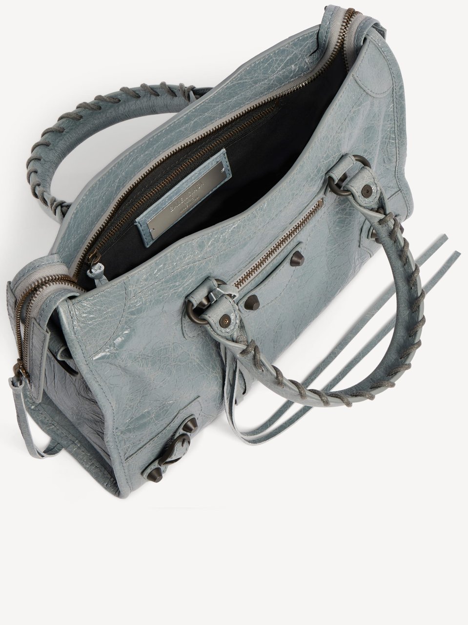 Balenciaga Textured Grey Leather Structured Handbag Grijs