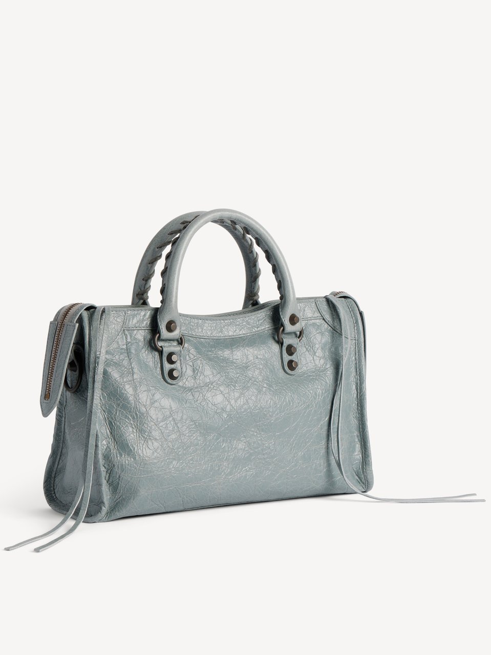 Balenciaga Textured Grey Leather Structured Handbag Grijs