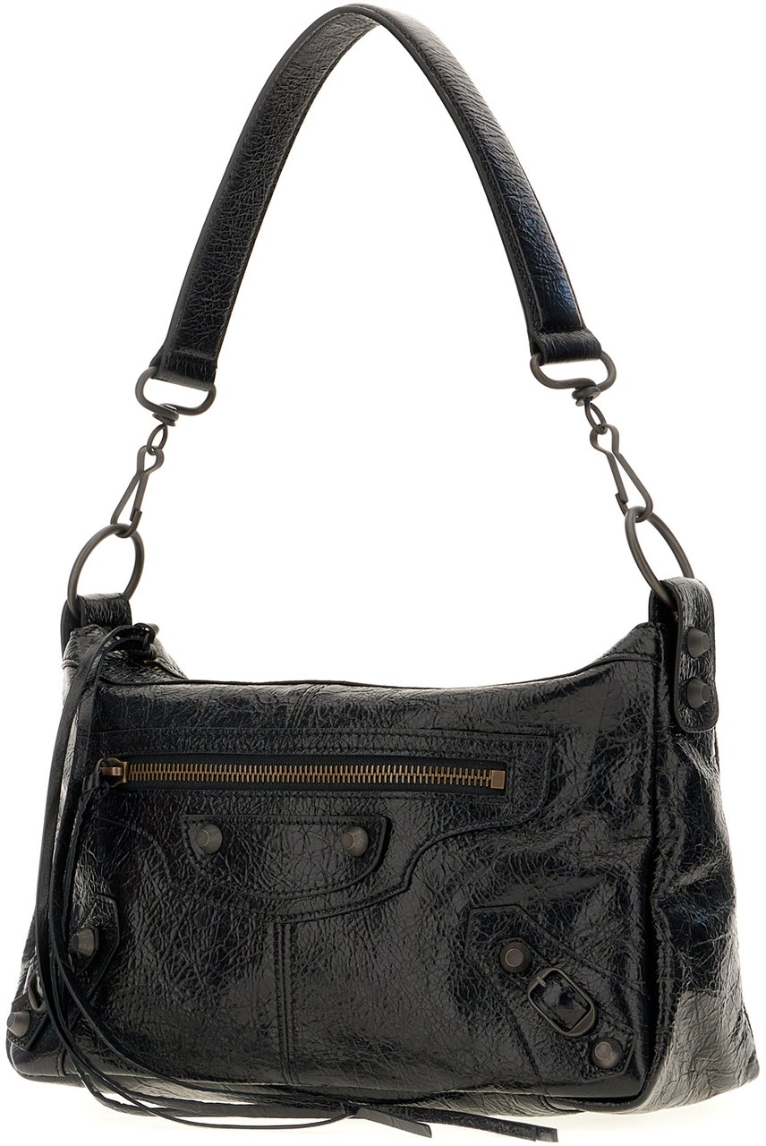 Balenciaga Black leather small Le City Moto shoulder bag Zwart
