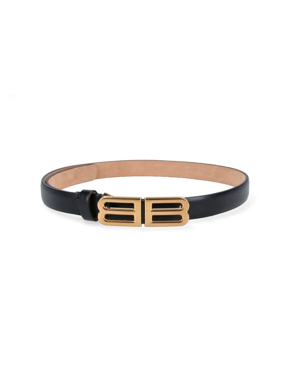 Balenciaga Black Slim Double B Leather Belt Zwart