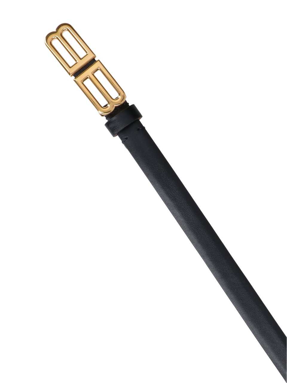 Balenciaga Black Slim Double B Leather Belt Zwart