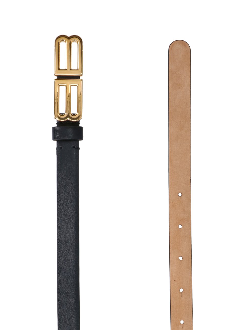 Balenciaga Black Slim Double B Leather Belt Zwart