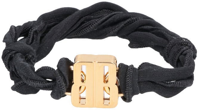 Balenciaga Twisted Black Fabric Bracelet with Gold-tone Clasp Zwart