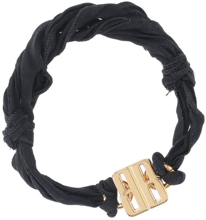 Balenciaga Twisted Black Fabric Bracelet with Gold-tone Clasp Zwart