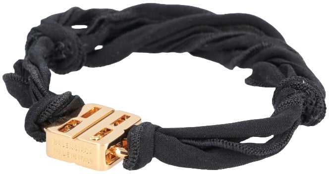 Balenciaga Twisted Black Fabric Bracelet with Gold-tone Clasp Zwart