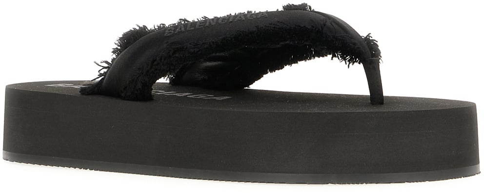 Balenciaga Black satin Jet Leg thong slippers Zwart