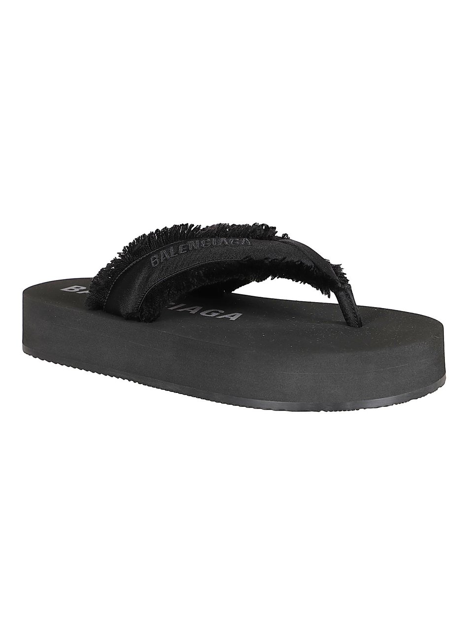 Balenciaga Fringed Fabric Black Sandals with Cushioned Footbed Grijs