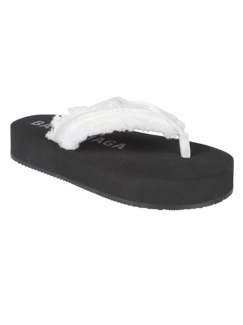 Balenciaga Wide-Strap Sandals with Elevated Platform and Frayed Texture Zwart