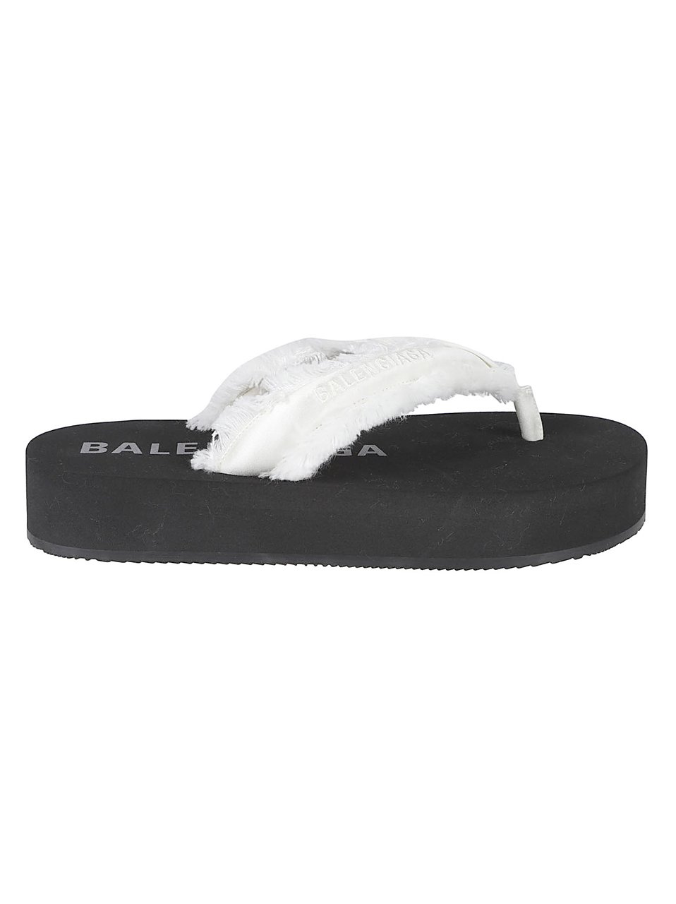 Balenciaga Wide-Strap Sandals with Elevated Platform and Frayed Texture Zwart
