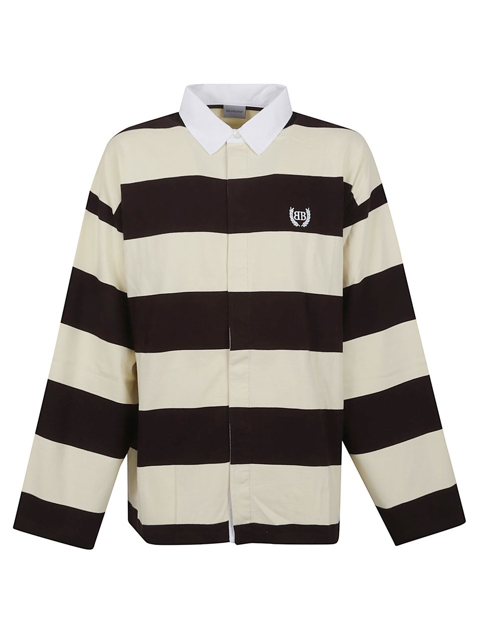 Balenciaga Hybrid Jersey Long-Sleeve Polo Shirt with Contrasting Stripes Zwart