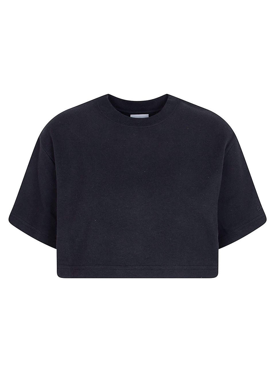 Balenciaga Cropped Black Interlock Jersey T-Shirt with Embroidered Logo Zwart