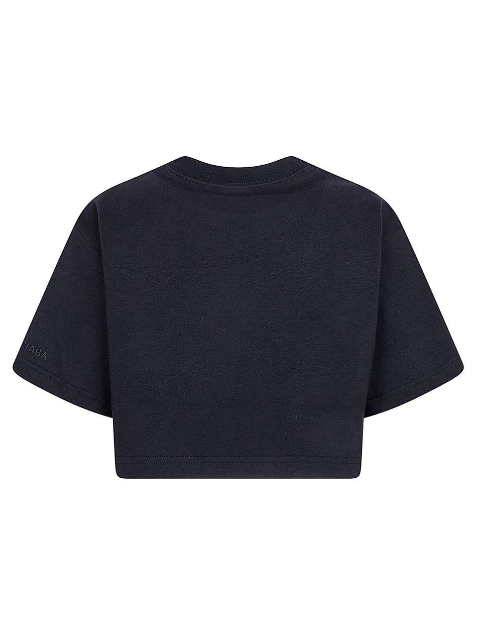 Balenciaga Cropped Black Interlock Jersey T-Shirt with Embroidered Logo Zwart