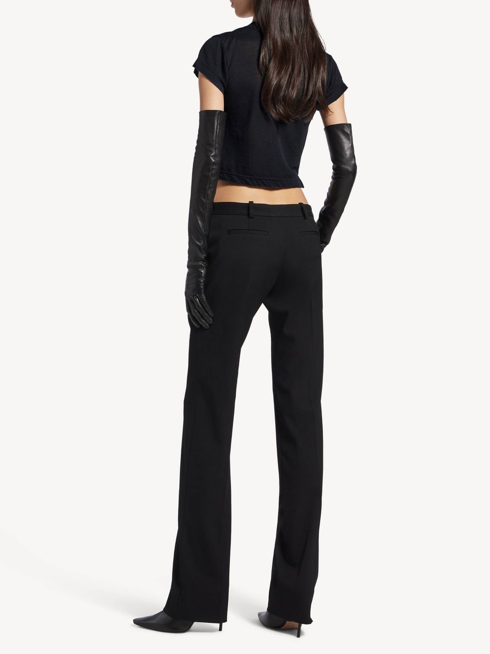 Balenciaga Black Chopped Back Cropped Graphic T-Shirt Zwart
