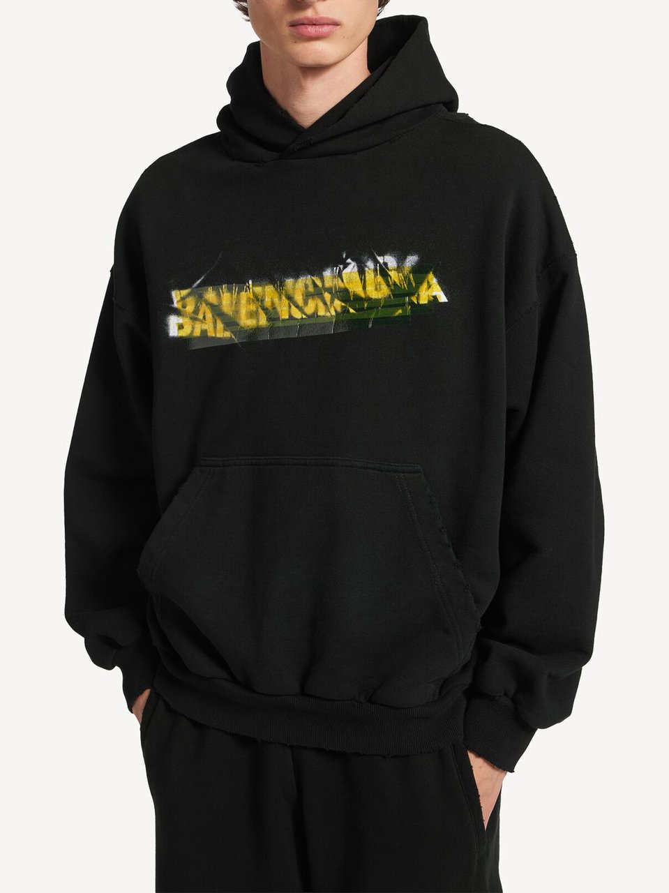 Balenciaga Black Medium Fit Graphic Cotton Hoodie Zwart