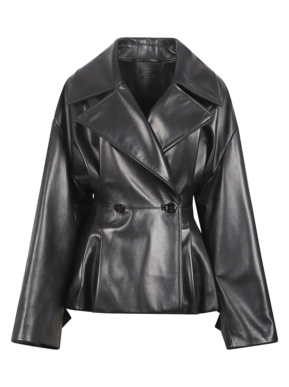 Balenciaga Structured Double-Breasted Lamb Leather Coat Grijs