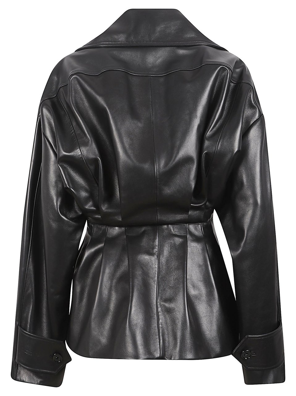 Balenciaga Structured Double-Breasted Lamb Leather Coat Grijs