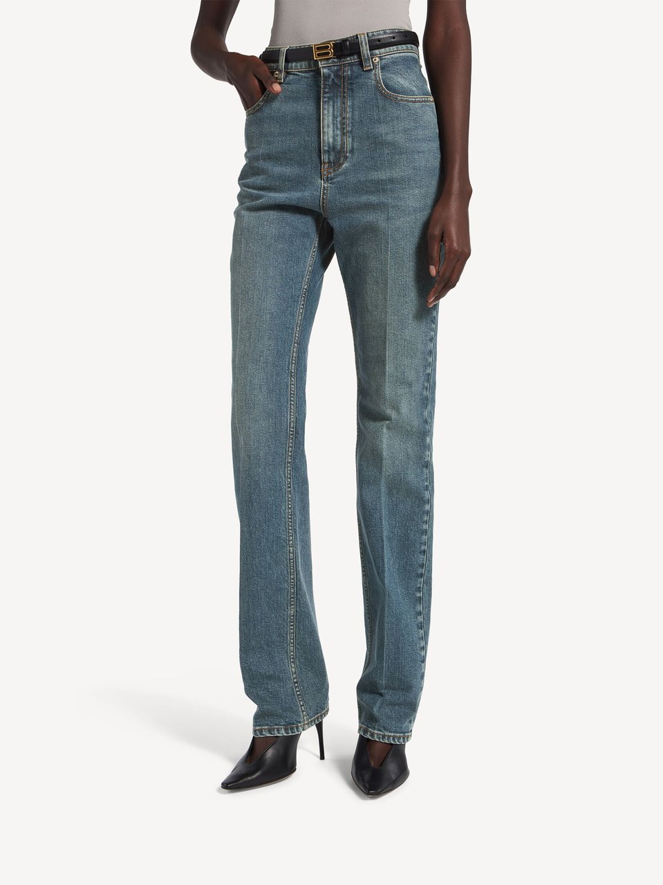 Balenciaga Medium Blue High Waist Slim Jeans Grijs