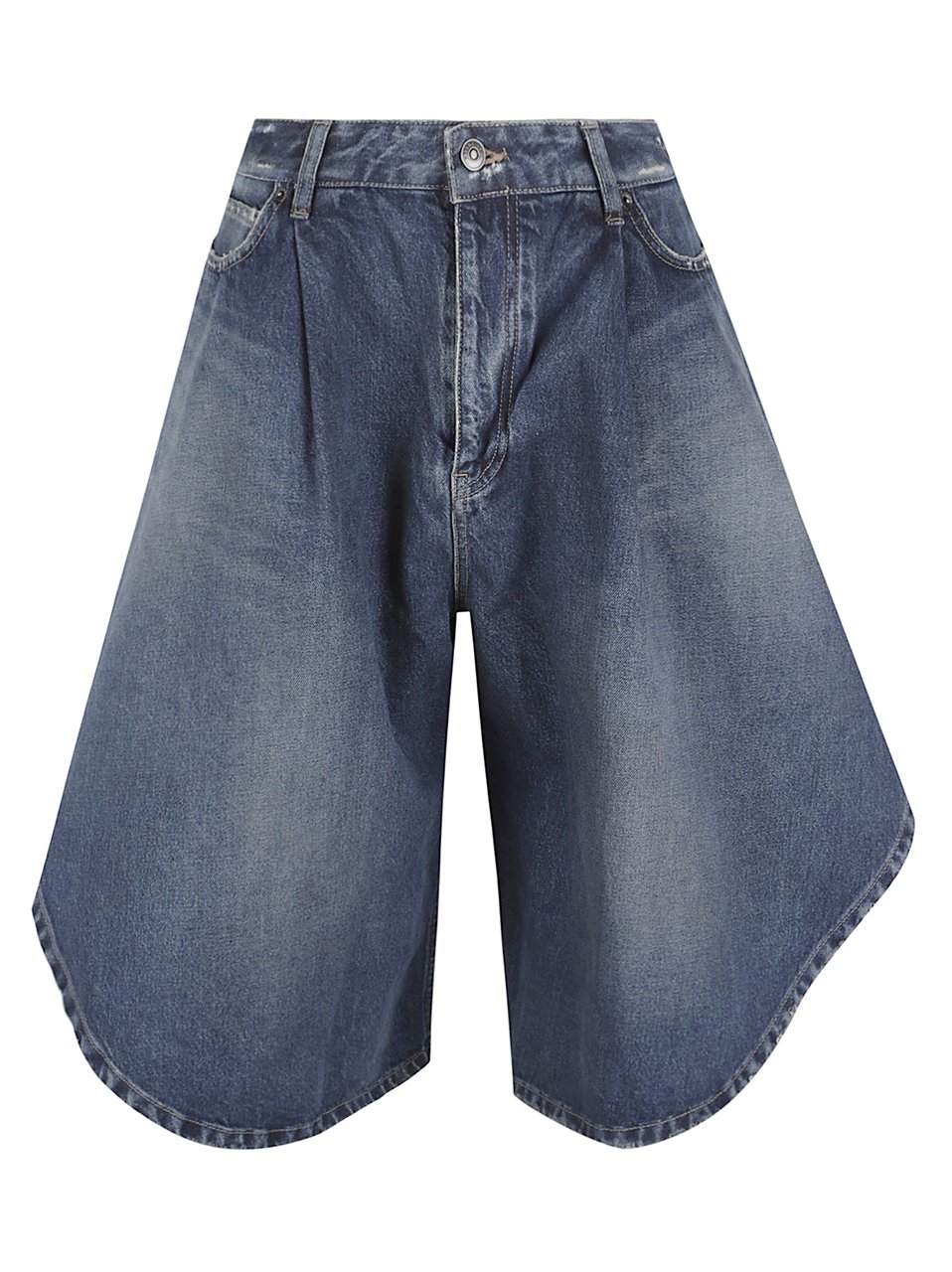 Balenciaga Blue Cotton Distressed Tulip Denim Shorts Grijs