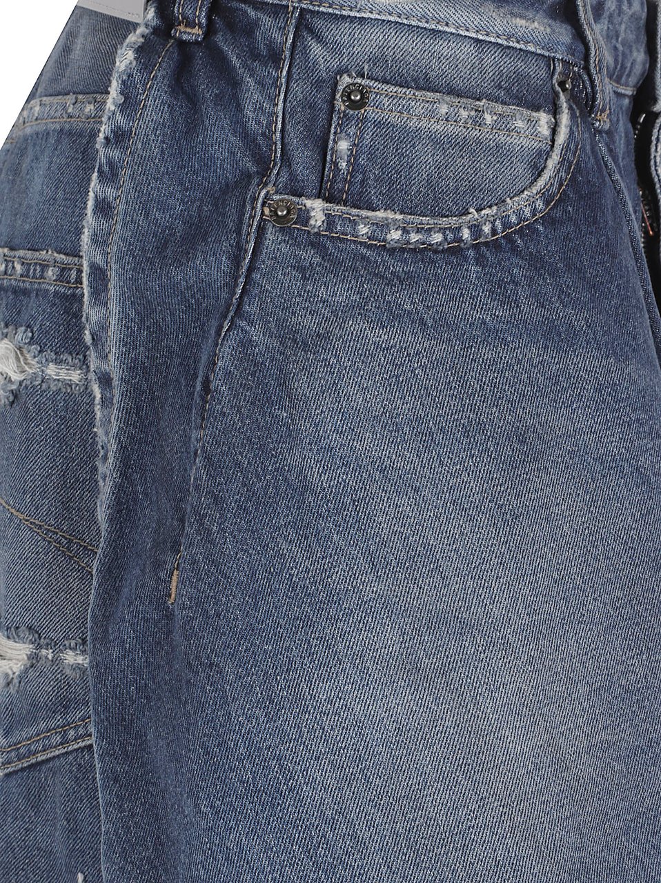 Balenciaga Blue Cotton Distressed Tulip Denim Shorts Grijs