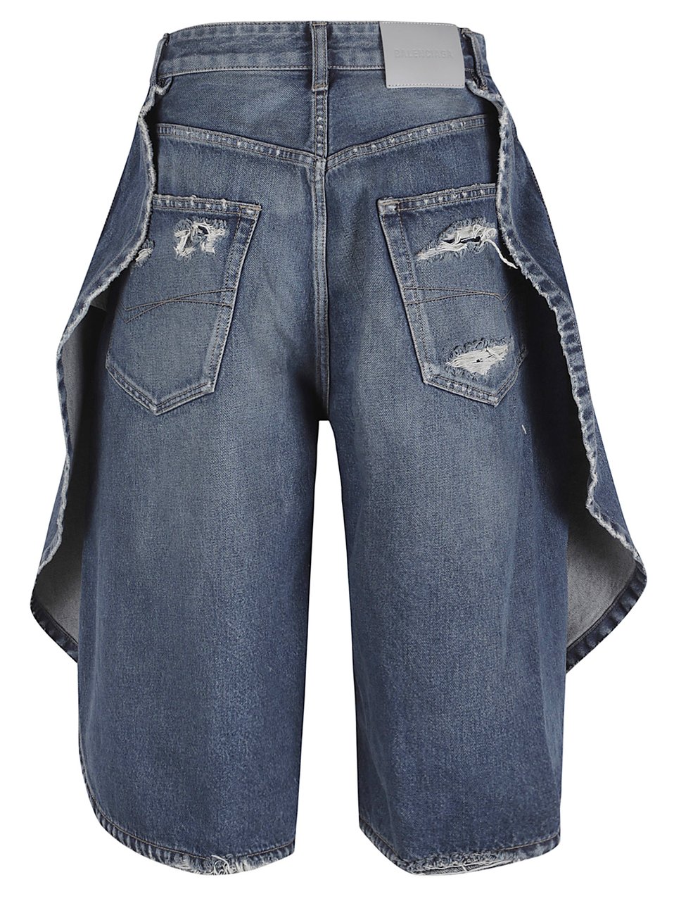 Balenciaga Blue Cotton Distressed Tulip Denim Shorts Grijs
