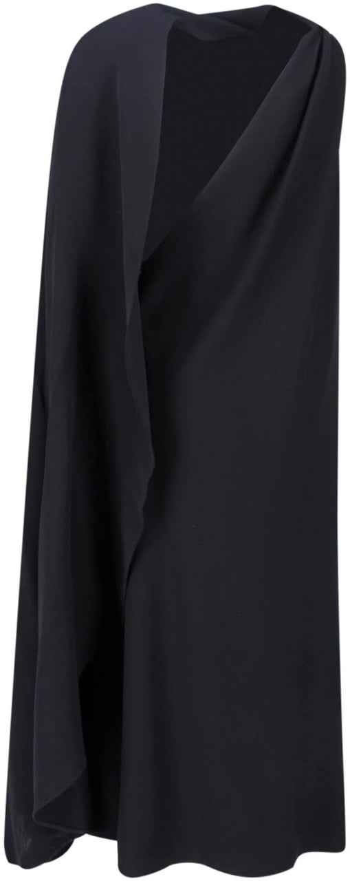 Balenciaga Black One-Shoulder Draped Wool Dress Zwart