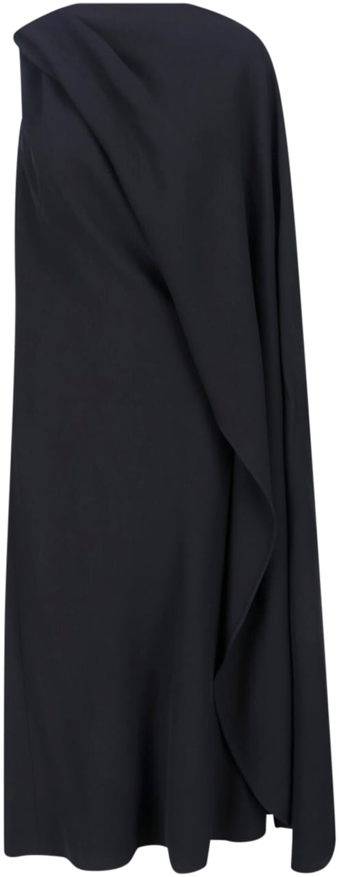 Balenciaga Black One-Shoulder Draped Wool Dress Zwart