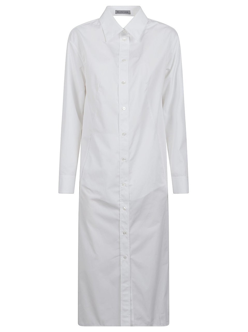 Balenciaga Minimalist White Cotton Dress with Button-Down Front Wit