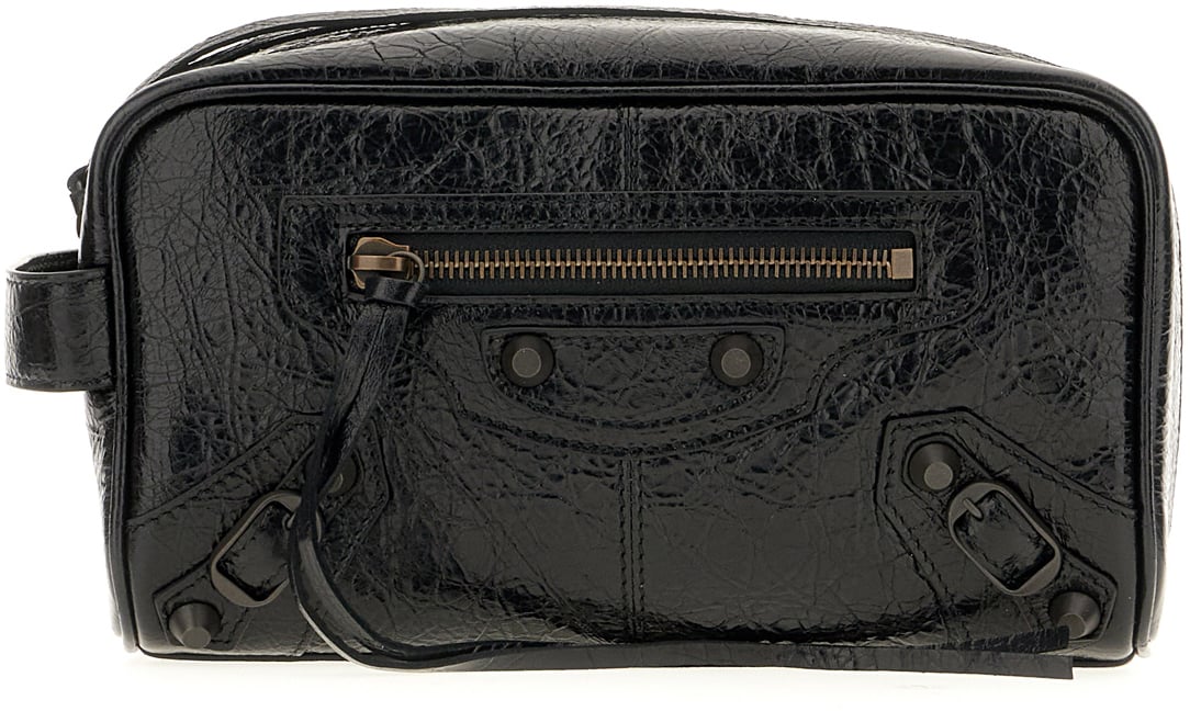 Balenciaga Balck leather Le City beauty case Zwart