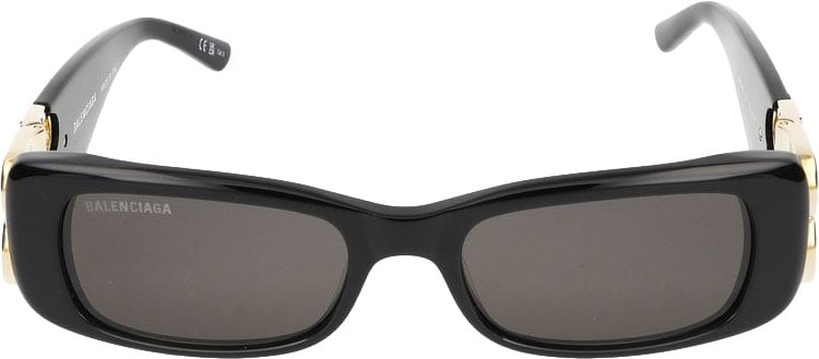 Balenciaga Rectangular Black Sunglasses with Gold-Detail Temples Zwart