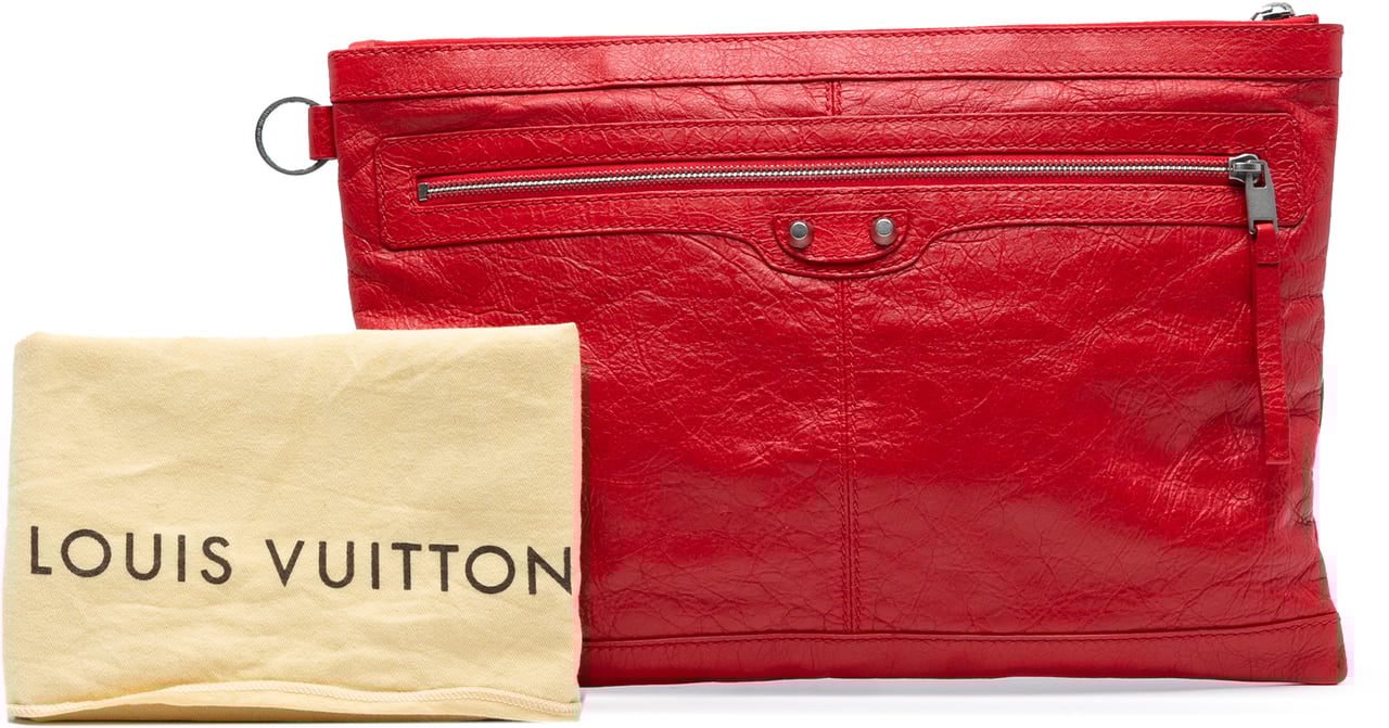 Balenciaga Lambskin Motocross Classic Clip L Clutch Rood