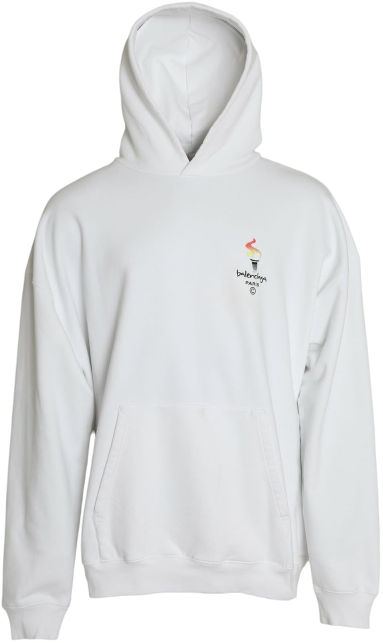 Balenciaga White Cotton Logo Hooded Pullover Sweatshirt Sweater Wit