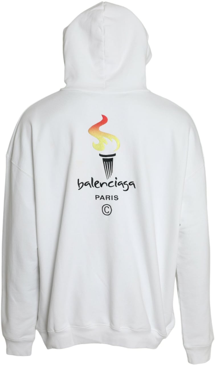 Balenciaga White Cotton Logo Hooded Pullover Sweatshirt Sweater Wit