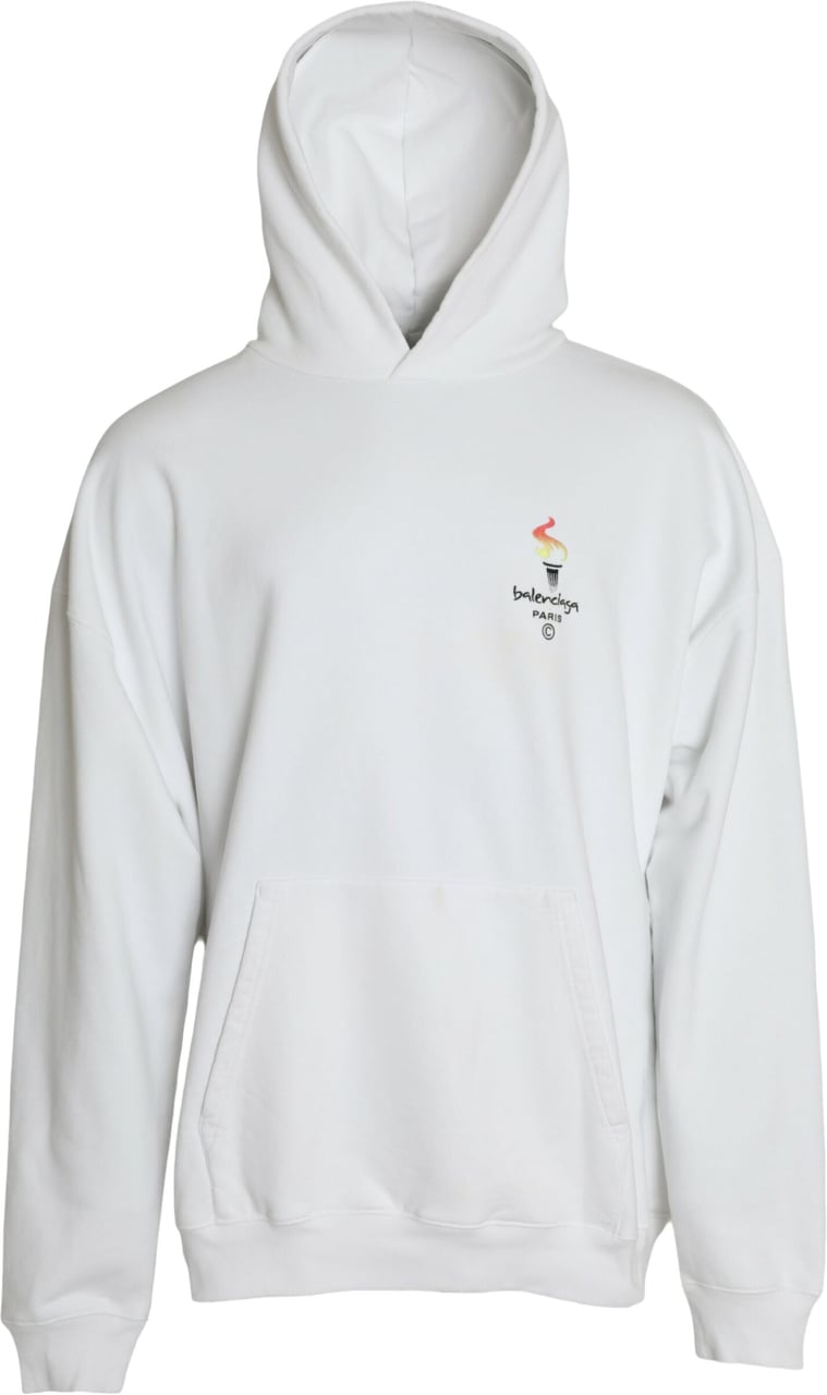 Balenciaga White Cotton Logo Hooded Pullover Sweatshirt Sweater Wit
