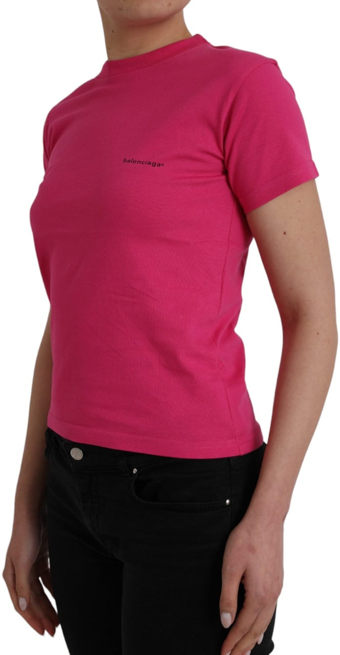 Balenciaga Pink Cotton Crew Neck Short Sleeves Tee T-shirt Roze