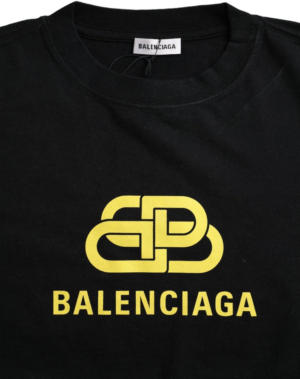 Balenciaga Black Cotton Logo Print Crew Neck Short Sleeves T-shirt Zwart