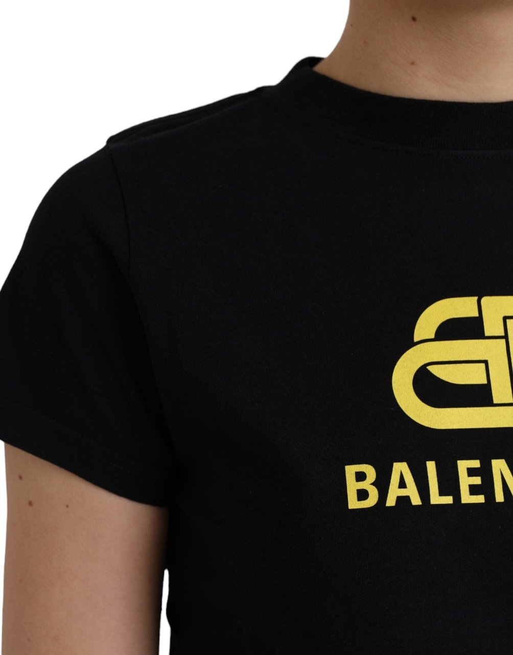 Balenciaga Black Cotton Logo Print Crew Neck Short Sleeves T-shirt Zwart