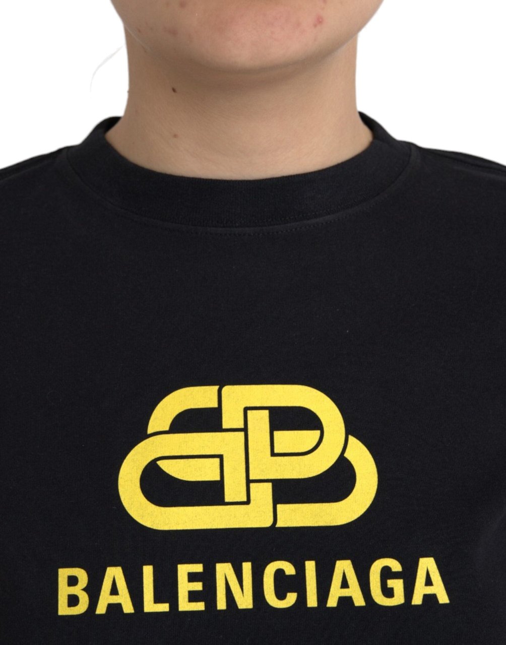 Balenciaga Black Cotton Logo Print Crew Neck Short Sleeves T-shirt Zwart