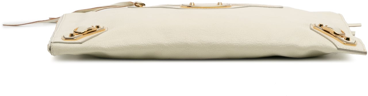 Balenciaga Chevre Motocross Classic Metallic Edge Clutch Wit