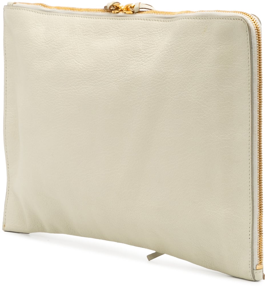 Balenciaga Chevre Motocross Classic Metallic Edge Clutch Wit