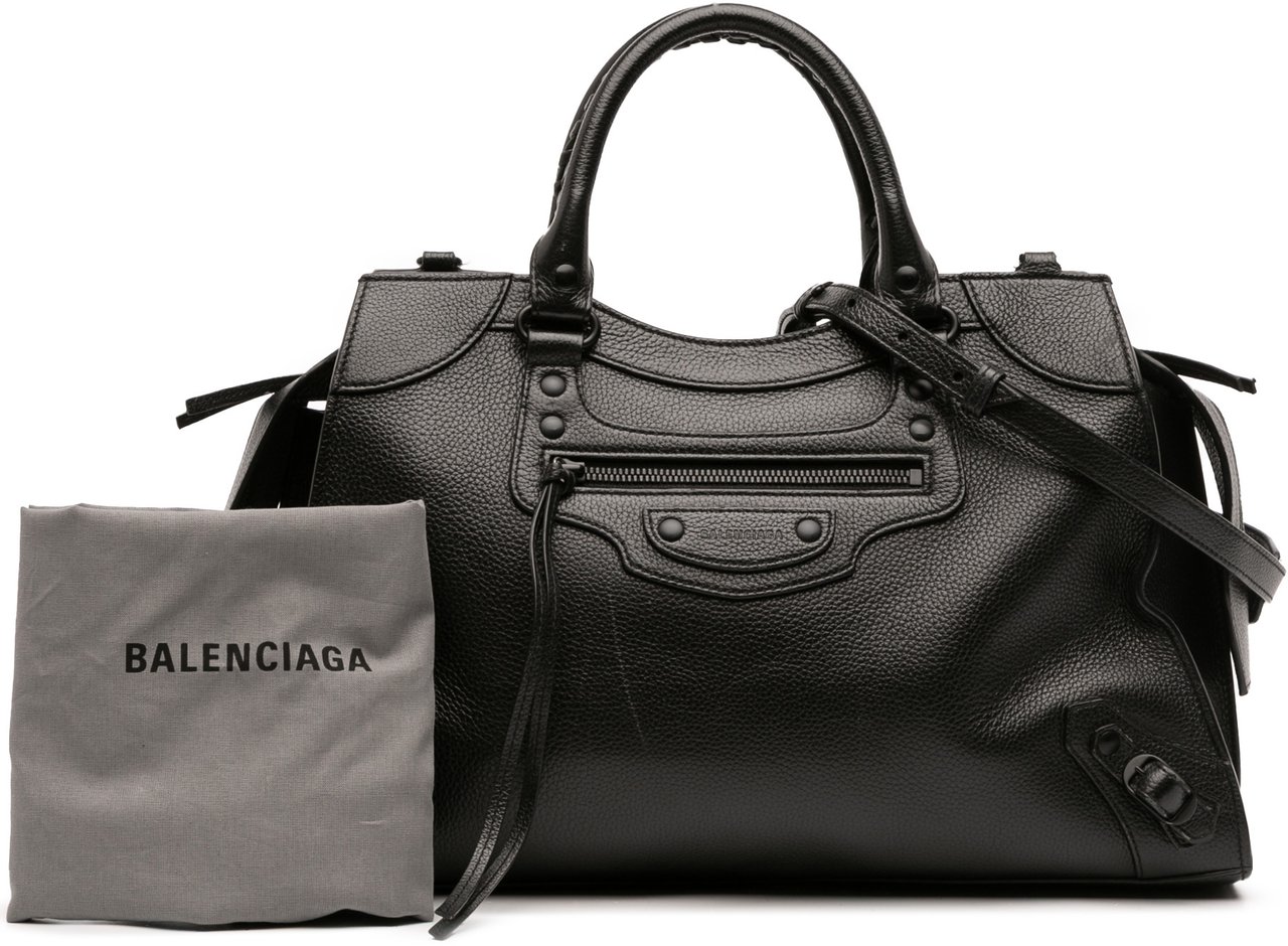 Balenciaga Medium Grained Calfskin Neo Classic City Satchel Zwart