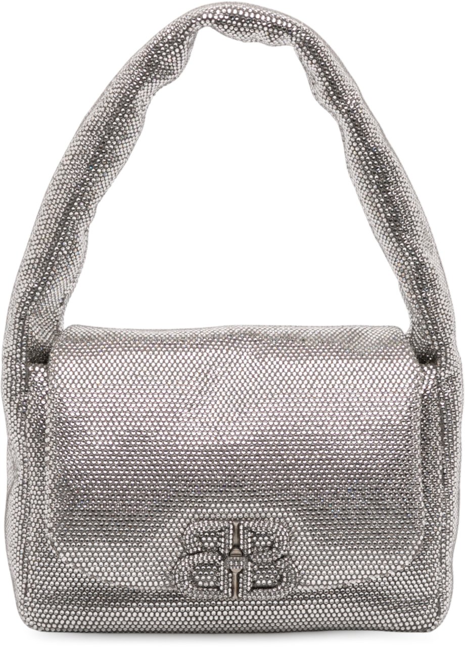 Balenciaga Small Rhinestone Embellished Calfskin Monaco Sling Shoulder Bag Zilver