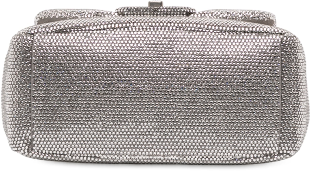 Balenciaga Small Rhinestone Embellished Calfskin Monaco Sling Shoulder Bag Zilver