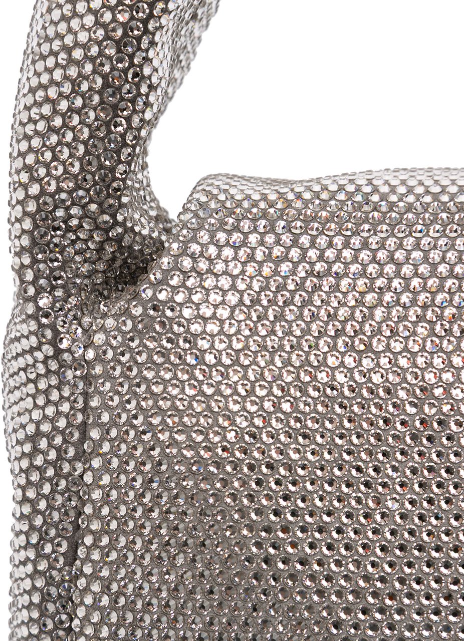 Balenciaga Small Rhinestone Embellished Calfskin Monaco Sling Shoulder Bag Zilver