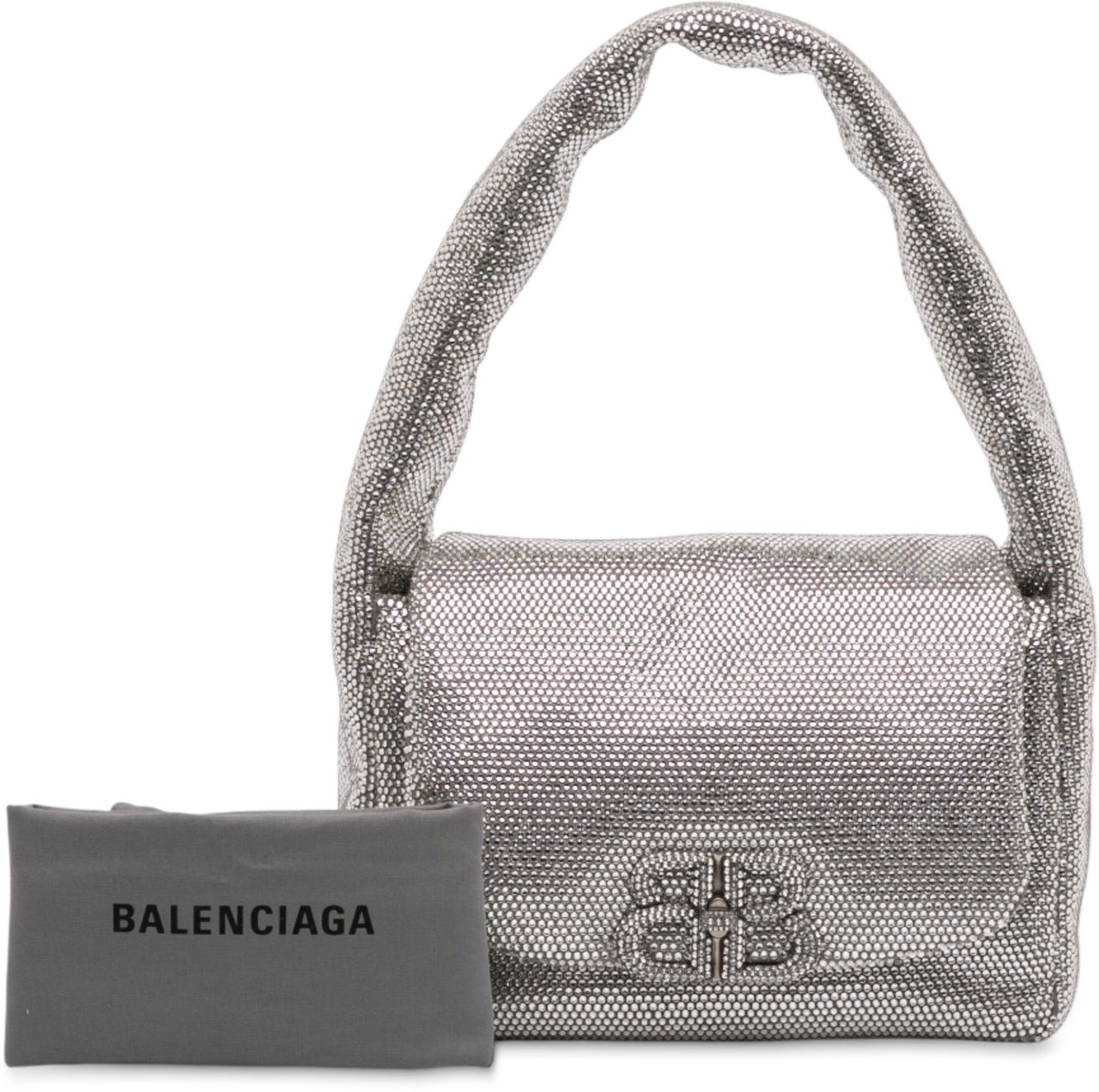 Balenciaga Small Rhinestone Embellished Calfskin Monaco Sling Shoulder Bag Zilver