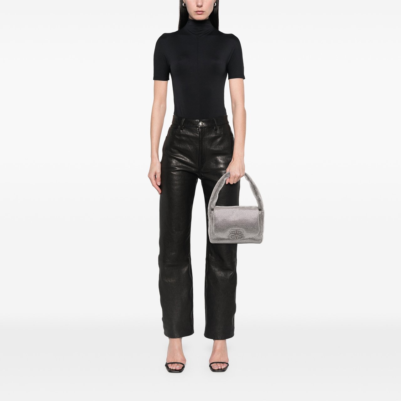 Balenciaga Small Rhinestone Embellished Calfskin Monaco Sling Shoulder Bag Zilver