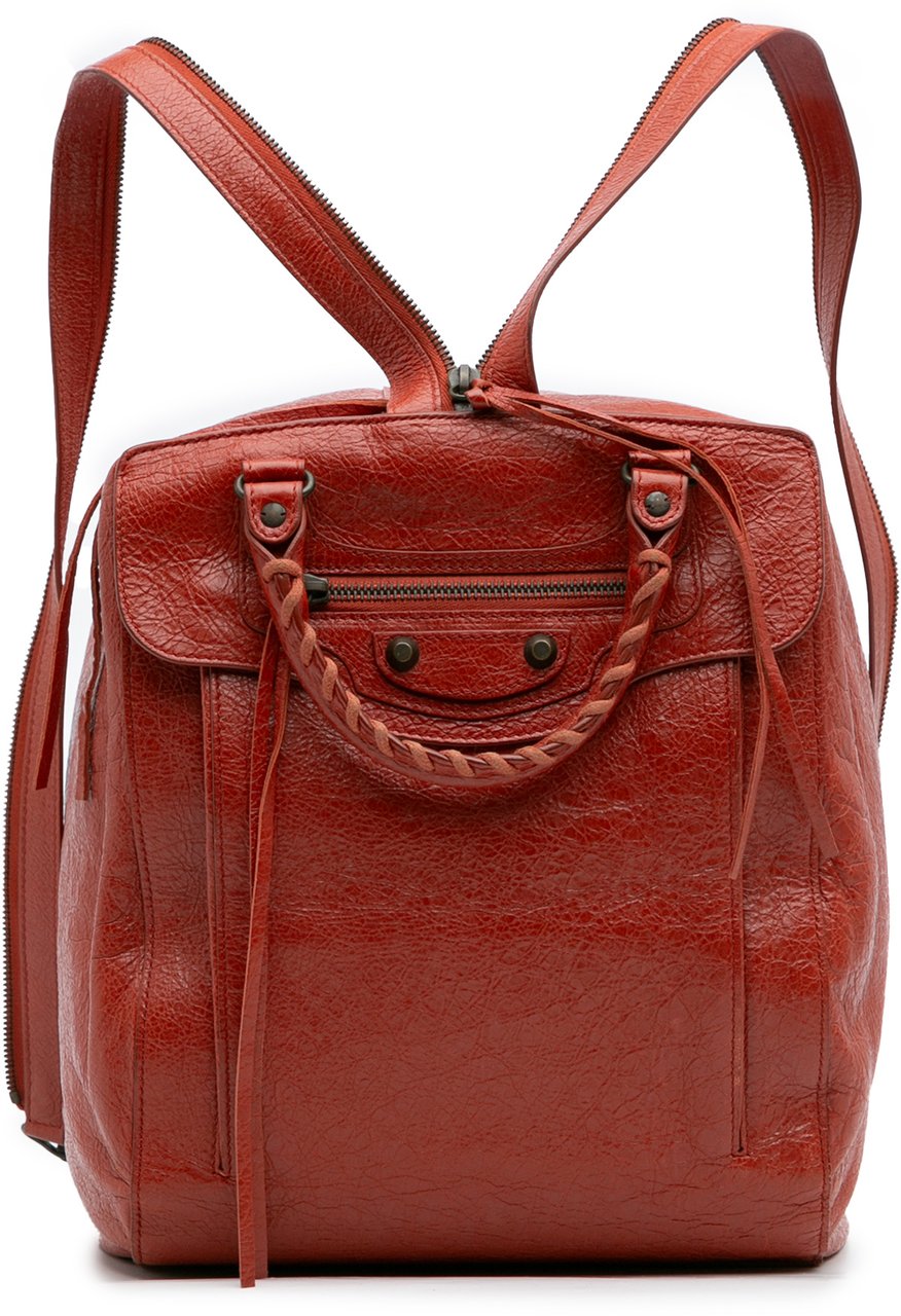 Balenciaga Lambskin Motocross Classic Traveler Convertible Backpack Rood