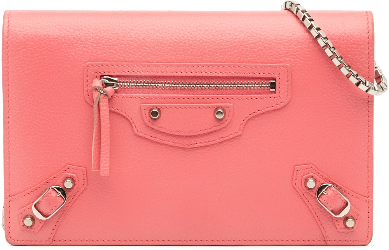 Balenciaga Grained Calfskin Motocross Classic Wallet on Chain Roze