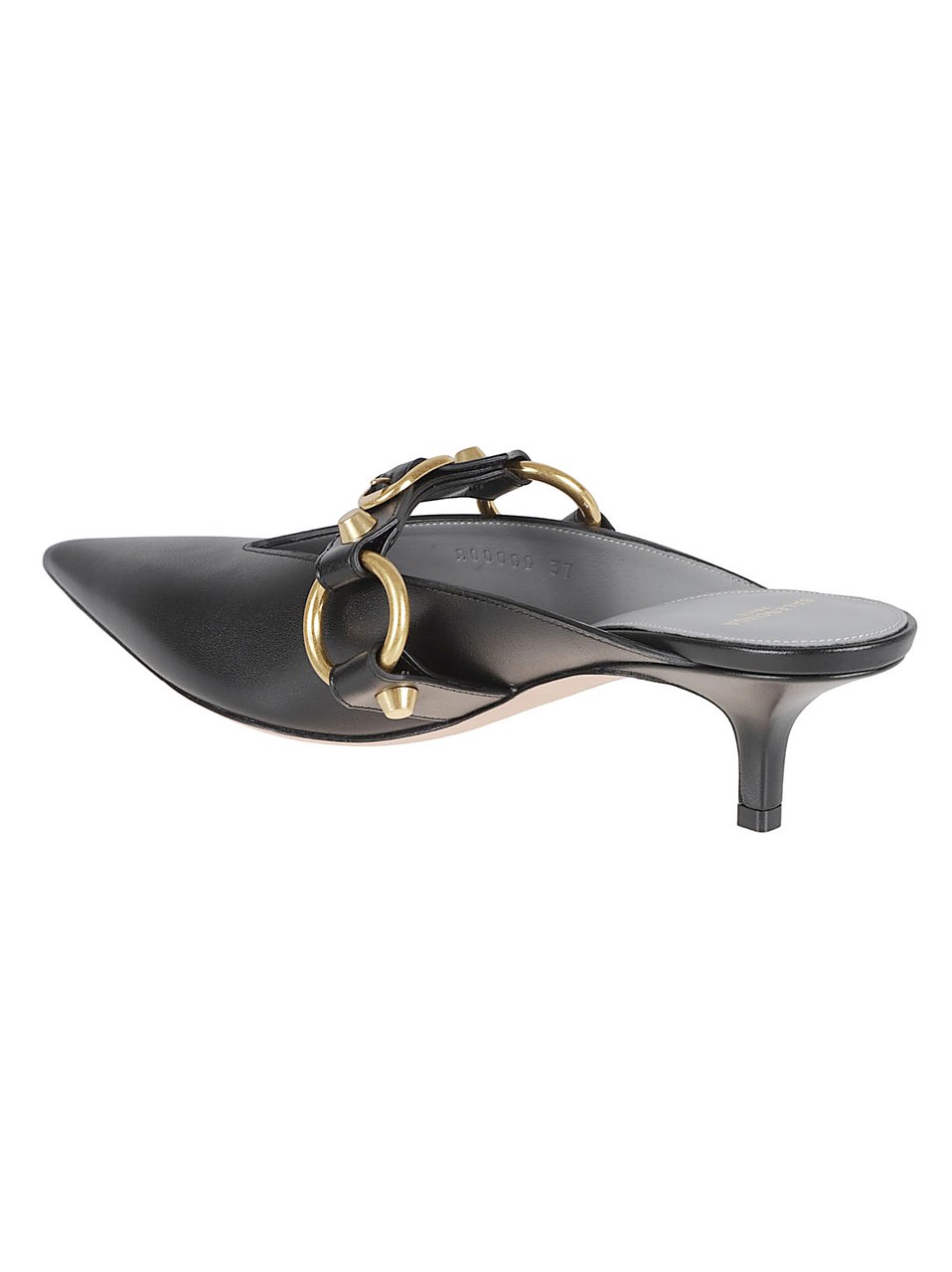 Balenciaga Pointed-Toe Black Leather Mules with Gold Hardware Grijs