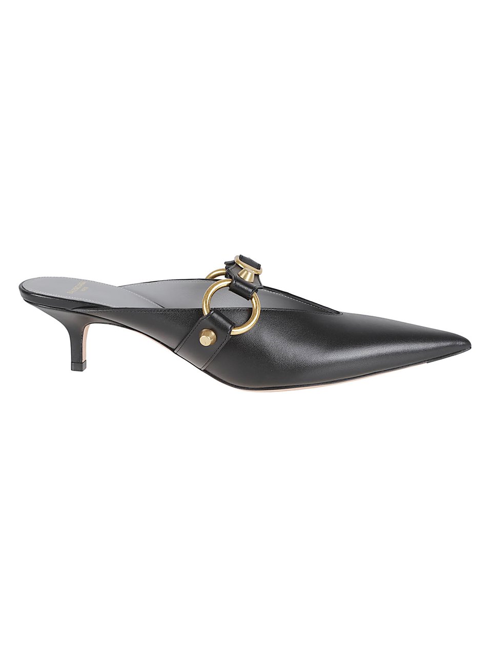 Balenciaga Pointed-Toe Black Leather Mules with Gold Hardware Grijs